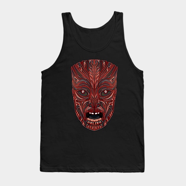 Red Tiki face mask line drawing Tank Top by DaveDanchuk